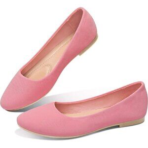 Obtaom Women Pink Textile Closed Round Toe Slip on Ballet Flats Shoes